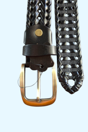 Classic Black-Braided Leather Belt
