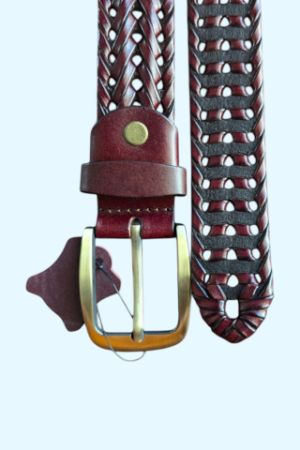 Premium Burgundy Brown-Braided Leather Belt