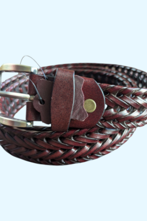 Premium Burgundy Brown-Braided Leather Belt