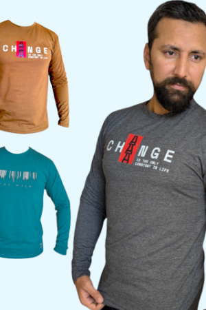 Grey & Green Slim Fit Full-Sleeve T-Shirt