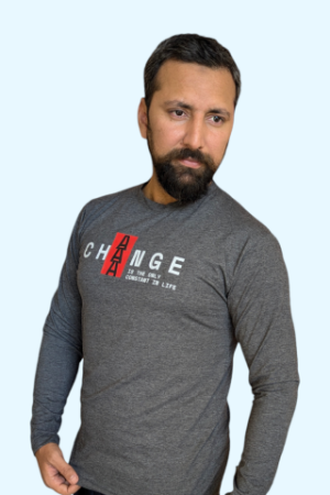 Grey & Green Slim Fit Full-Sleeve T-Shirt